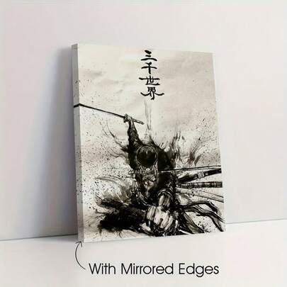 Un póster impreso en lienzo con un marco de madera que presenta el arte anime del pirata Zoro, decoración de pared de alta calidad envuelta en lienzo, adecuada para diversos entornos como oficinas, salas de estar, dormitorios, baños y cafeterías, con ganchos para colgar. Un regalo ideal para la decoración de retratos de pared interior.