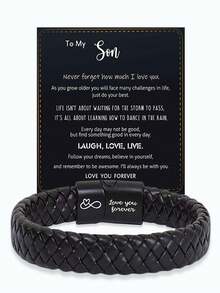 送给我儿子的励志手链，来自爸爸妈妈的礼物，永远记住你更勇敢，编织皮革手链，适合青少年男孩，来自妈妈，可调节，送给儿子的礼物，圣诞礼物