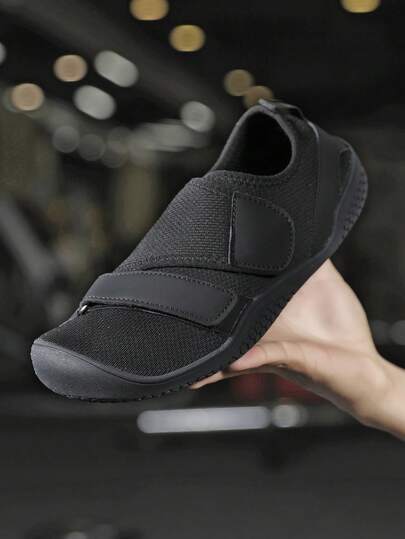 1 Pair Women's Weightlifting Shoes With Hook And Loop, Solid Color Woven Fabric Low-Top, Suitable For Indoor Fitness, Gym Workout, Squats, Deadlifts, Cross Training, Running