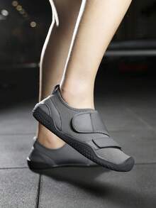 1 Pair Women's Weightlifting Shoes With Hook And Loop, Solid Color Woven Fabric Low-Top, Suitable For Indoor Fitness, Gym Workout, Squats, Deadlifts, Cross Training, Running