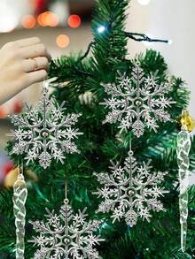 12pcs Acrylic Simulated Faceted Ice Bar Pendants With Icicles And Cone Decorations, Clear Acrylic Icicle Christmas Tree Ornaments - Artificial Icicle Decorations For Holiday Parties, Winter Home Decor, And Holiday Celebrations, Christmas Tree Decorations | Sparkling Christmas Decorations | Clear Acrylic Ornaments - Multicolor - View 6