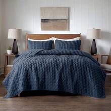Blue Quilt King Size Bedding Sets With 2 Pillow Shams, Lightweight Soft Bedspread Coverlet, Quilted Blanket Thin Comforter Bed Cover All Season, 3 Pieces, 104x90 Inches, All - Season Bedding - Navy - 查看 8