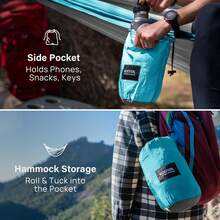 Kootek Hamaca de Camping de Capacidad de 400 Libras, hamacas portátiles con Correas de árbol y Bolsa de Transporte adjunta, Equipo Esencial para Acampar, Perfecto para Exteriores, Senderismo, Playa - Gris y azul cielo. - Ver 5