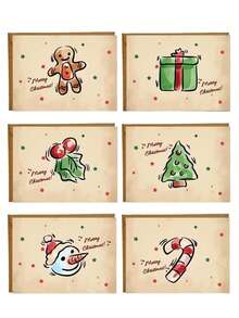 Set mit 6 Weihnachtskarten, Vintage handgezeichnete Weihnachtskarten Geschenkbox (mit Umschlägen), süße Feiertags-Karten, Designs beinhalten Schneemänner, Weihnachtsbäume, Lebkuchenmänner und Geschenke, geeignet für Jungen, Mädchen und Erwachsene.
