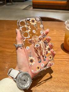 1pc Transparent Cartoon Ox Pattern Creative Phone Case, Suitable Compatible With Samsung S24/23/22/21 Ultra, A55/54/53/52/51 And Other Models, Great Gift For Friends - Clear - View 3