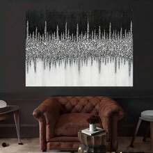 1 Pc Canvas Painting, Black And Silver Textures , Wooden Framed Art,High Quality ,Thickness 2.25cm/1inch  Wall Art Prints Poster Direct Hanging Decor For Home Gifts,Living Room, Bathroom, Bedroom, Kitchen,Bar,Office - 黑色 - 查看 3