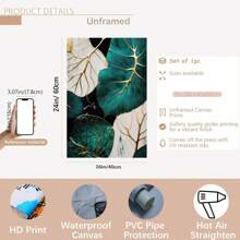 Set Of 3 Abstract Golden Green Plant Leaves Wall Poster, Creative Plant Canvas Wall Painting Gift, Bedroom Decor, Office Decor, Living Room Decor, Wall Decor, Home And Dormitory Decorative Painting Optional Frame Painting, Wall Art With Frame