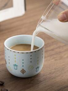 1 pieza Taza de cerámica con diseño de estrella y luna, taza con patrón de farolillo, taza de té rústica hecha a mano, regalo de cumpleaños creativo, vajilla para cafetería y restaurante