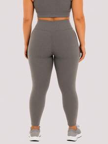 Plus Size Women's Leggings, High Waist, Non-Transparent, Comfortable, Gym Fitness - Xám - Xem 3