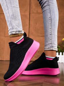 Women's Solid Color Casual Sneakers, Lightweight Soft-Sole Athletic Shoes, Low-Top Breathable Fitness Shoes