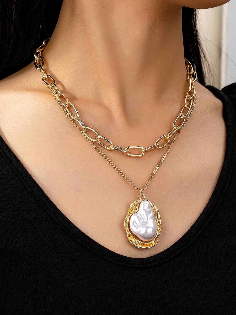 1 Paar asymmetrisch geformte modische Ohrringe mit Kunstperlen-Anhänger, eleganter Vintage-Stil für Frauen