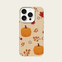 1pc TPU Material Autumn Leaf & Pumpkin Orange Striped Pattern Phone Case Compatible With IPhone/Compatible With Redmi Phones,International Version, Not The Domestic Version - White - View 5