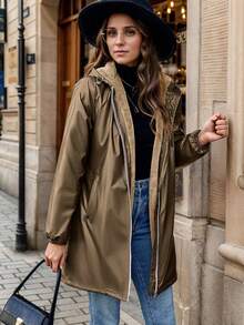 Women's Casual Hooded Padded Jacket With Pockets, Lightweight Quilted Padded Coat With Faux Fur Lining Spring/Fall/Winter Daily Wear