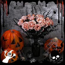 20 Pcs Black, Purple, Red Artificial Roses And 28 Black Eucalyptus Stems Halloween, Silk Flowers With Bendable Stems, Gothic Wedding Bouquet, Haunted House Decor - Blood White - View 9