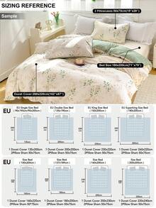 Juego de funda nórdica con estampado de hojas y flores (1 funda nórdica y 2 fundas de almohada) Set de ropa de cama suave y amigable con la piel para todo el año - Multicolor - Ver 3