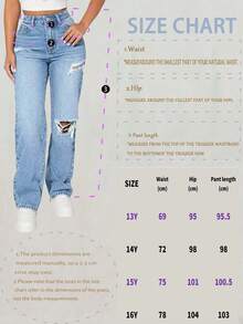 Casual Slim Fit Jeans For Teen Girl Versatile - Blue - View 7