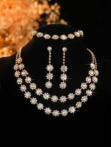 4pcs/Set Luxury Rhinestone Snowflake Design Necklace, Earrings And Bracelet Set, Elegant Lady's Wedding Party & Holiday Accessories - Exquisite Necklace Set - View 10