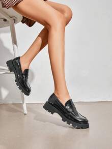 Women's Platform Loafers Lug Sole Slip On Chunky Penny Loafers Business Casual Shoes For Women Dressy And Work - 黑色 - 查看 3