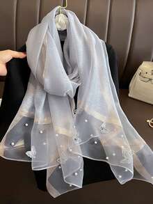 1pc Bohemian Style Elegant Floral Embroidered Silk Scarf, Casual Business Shawl, Suitable For Daily Wear