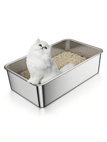 1 hộp vệ sinh cho mèo bằng thép không gỉ, hộp vệ sinh cỡ lớn bằng thép không gỉ chịu lực, hộp vệ sinh kim loại nhỏ, thành cao, khay vệ sinh cho mèo trong nhà, bồn tắm cho thú cưng, chống dính, không mùi, dễ vệ sinh, đồ dùng vệ sinh cho thú cưng. Bề mặt nhẵn, cảm giác chạm thoải mái, phù hợp cho bạn và mèo. Hộp vệ sinh chống dính giúp ngăn cát dính vào thành hộp, giúp việc vệ sinh dễ dàng hơn. Chống gỉ, dễ vệ sinh, phù hợp cho mèo và thỏ lớn, bền bỉ. - Bạc - Xem 1