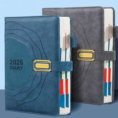 2026 计划书 - 附每日计划、加厚页面和加固硬壳封面 - 计划者时间管理 - 办公室、成人新年或生日礼物，外观精美，金属扣封口