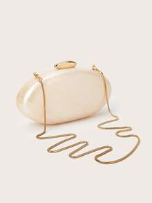 2025 Spring Fashion Wedding Clutch, European And American Style Acrylic Glossy Evening Handbag, Egg-Shaped Shoulder Bag With Personalized, Crossbody, Perfectly Matching With Prom Accessories - White - View 3