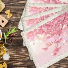 1 pieza Mantel individual con estampado floral de lino con flecos, mantel de mesa de comedor lavable, decoración del hogar, vajilla, cocina, decoración de fiesta interior/exterior, regalo ideal - Multicolor - Ver 41