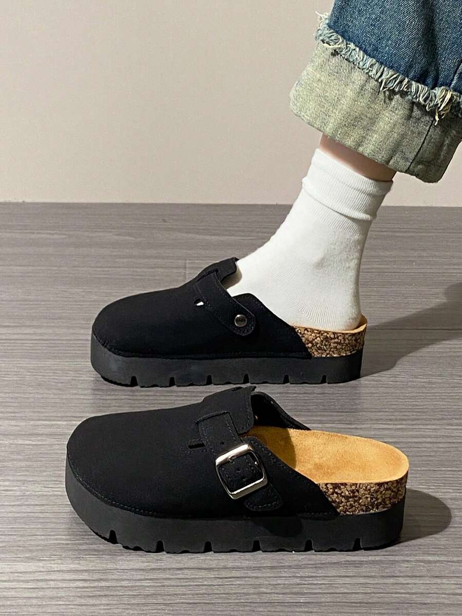 Spring New Thick Bottom Birkenstocks Slip-On Casual Shoes, Woven Sole Birkenstocks Shoes, Women Closed Toe Thick Bottom Sandals - Black - View 1