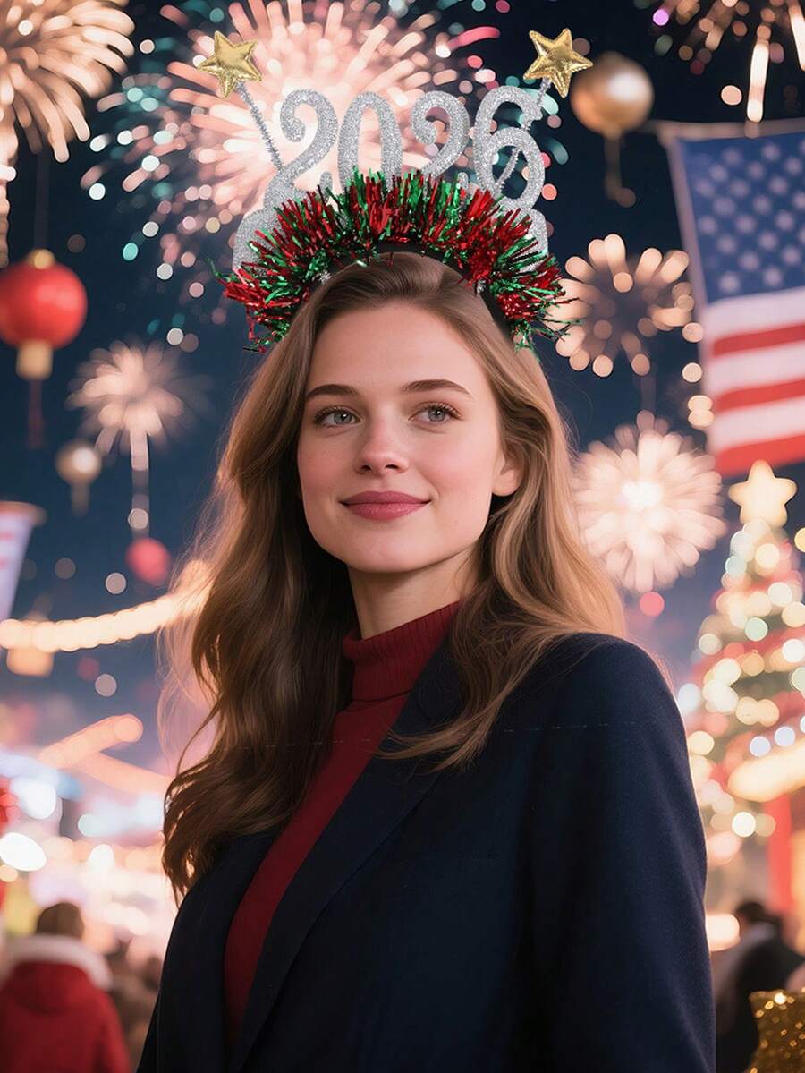 1 Stück 2026 Haarband (Glitzer-Stil) - mit 2026 Nummer & Fünf-Zacken-Stern Design, unisex, geeignet für Partydekorationen, Partybegünstigungen, Neujahrsfeiern und den täglichen Gebrauch