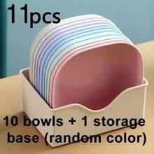 11pcs, Multi-Color PP Plastic Pet Bowl Set With Stand, 10 Square Solid Color Non-Slip Easy-Clean Dishwasher Shallow Small Flat Plates And 1 Storage Base, Durable Lightweight Portable Food And Water Bowls, Whisker Fatigue Relief Anti-Tip Pet Feeding Dishes For Cats, Dogs, Kittens, Short-Legged Cats, Stray Cats, Ferrets, Small Animals, - Multicolor - View 13