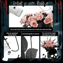 20 Pcs Black, Purple, Red Artificial Roses And 28 Black Eucalyptus Stems Halloween, Silk Flowers With Bendable Stems, Gothic Wedding Bouquet, Haunted House Decor - Blood White - View 11