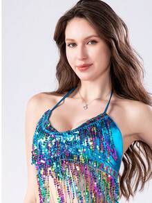 Sequined Tassel Costume Suit Belly Dance Costume Sequin Singer Backless Street Shot Bar Costume