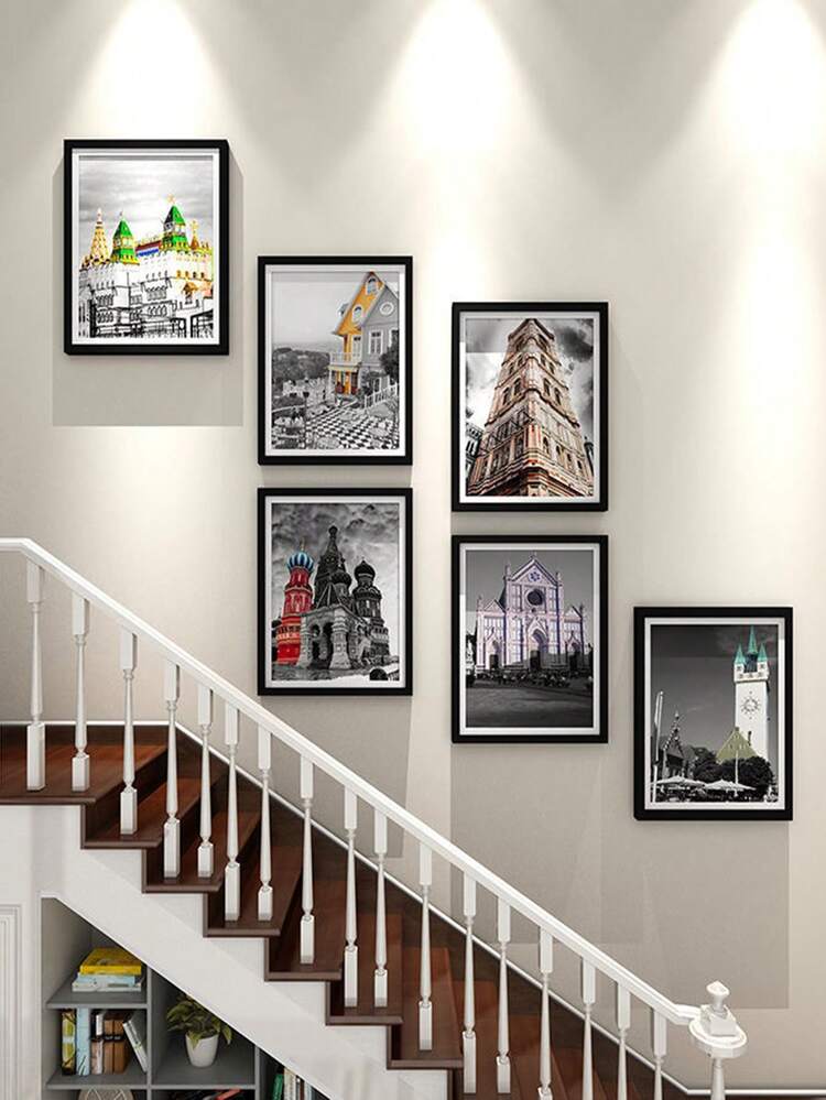 6pcs/Set Modern Minimalist Staircase Decor Painting, Corridor Wall Art Hanging Paintings, Random Photo Included - Multicolor - View 15