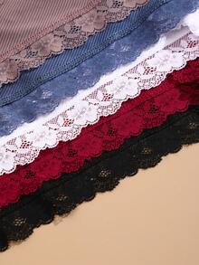 FINETOO 5 pezzi/confezione Mutande a vita alta con pizzo per taglie forti da donna, biancheria intima casual in seta ghiacciata comoda