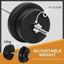 HOMCOM 65kg Adjustable Barbell Weights Set, 2-In-1 Dumbbells And Barbell Set With Knurled Bar, Free Weights Training Equipment, For Home Gym, Exercise - Black - View 4