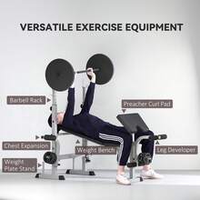 HOMCOM Adjustable Weight Bench With Squat Rack, Heavy Duty Bench Press Rack With Preacher Curl Pad, Leg Developer, Barbell Rack, Butterfly, Home Gym Strength Training Multiuse Workout Bench, Grey - Grey - View 3