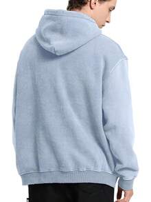 FAIABLE Mens Hoodies Oversized Unisex Wash Hoodie Heavyweight Fleece Vintage Cotton Sweatshirt Men Women Streetwear - 霧霾藍 - 查看 6