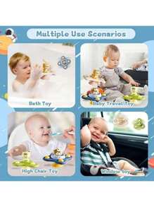 1 OPP 包装婴儿玩具吸盘旋转器适用于幼儿熊手蒙特梭利旋转器感官玩具缓解压力游戏旋转摇铃（颜色随机），洗澡玩具，婴儿玩具，吸盘玩具，婴儿玩具，洗澡玩具，蒙特梭利玩具