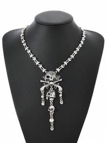 万圣节复古时尚海盗恐怖骷髅多层流苏吊坠项链颈链，女式朋克比基尼配饰
