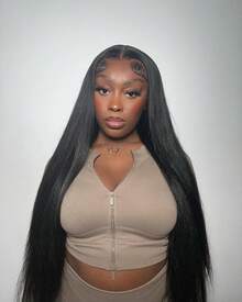38 40 Inch 13x6 HD Transparent Bone Straight Lace Front Wigs 250 % Density Brazilian Human Hair Wigs Pre PluckedFor Women - Natural Black - 查看 2