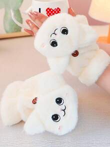 1 双卡通可爱休闲街头派对涤纶刺绣露指兔毛手套，温暖厚手套女士冬季派对、约会、学生1 双卡通可爱休闲街头派对涤纶刺绣露指兔毛手套，温暖厚手套女士冬季派对、约会、学生 - Flap Mittens - 查看 6