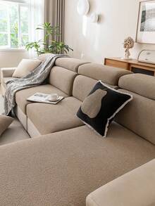 1pc Beige Stretch Sofa Cover, Bohemian Style Sofa Slipcover, Water-Resistant, Protects Sofa From Scratches, Suitable For 1/2/3/4 Seat Sofas, Machine Washable, For Home Use All Seasons - Khaki - View 2