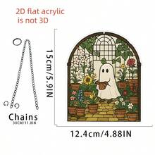 1pc Cute Ghost Greenhouse Sun Catcher Decoration, Halloween Ghost Acrylic Pendant, Gift For Plant Lovers, Halloween Home Decoration, 2D Flat Gift For Mom Halloween Decor Room Decor