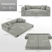 Convertible Sofa Bed, 80'' Foldable Sleeper Lounge Modular Couch Comfort Compression Sofa Loveseat For Small Spaces Comfort For Apartment Bedroom, Corduroy Fabric - 淺灰色 - 查看 8