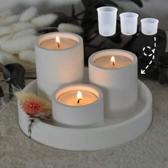 3 st DIY lerform cylinderform ljuskoppform, heminredning bordsljus, vax, harts, gips, silikonform