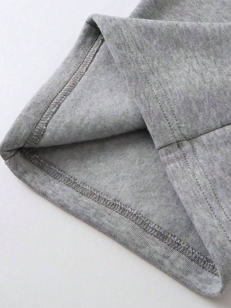 1 st flickbyxor med minimalistiska utomhussporter, enfärgade fleecebyxor med bokstavstryck och raka ben, tjocka och varma för vår/höst/vinter - Ljusgrå - Visa 7