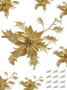 6/12/18/24 Stück Weihnachtsblumen Dekoration, Weihnachtsbaum Kranz Dekoration, funkelnde Blumen Paddel Dekoration, Weihnachten, Neujahr, Hochzeit, Party Dekoration, weiße Heim Dekoration, Weihnachtsdekorationen, Raumdekoration, Winter