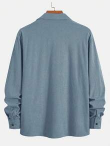 畅销轻薄灯芯绒男士休闲衬衫外套，翻领，纽扣前襟，长袖，双口袋设计，适合日常休闲、时尚简约外出、舒适居家及街头穿着，春季薄款长袖衬衫 - 霧霾藍 - 查看 4