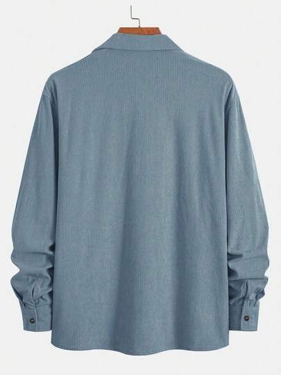 Lightweight Corduroy Polyester Men's Casual Shirt Jacket, Turndown Collar Button Long Sleeve Cardigan With Dual Pockets, Suitable For Daily Casual, Fashion, Commuting, Comfortable Home And Street Wear