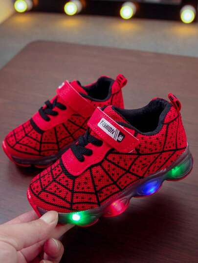 MGO Kidss Buty sportowe MGO Kids Casual Cool Spider Web Woven Shoelace LED Light Up, oddychające, antypoślizgowe, sportowe, do biegania i treningu dla chłopców i dziewcząt